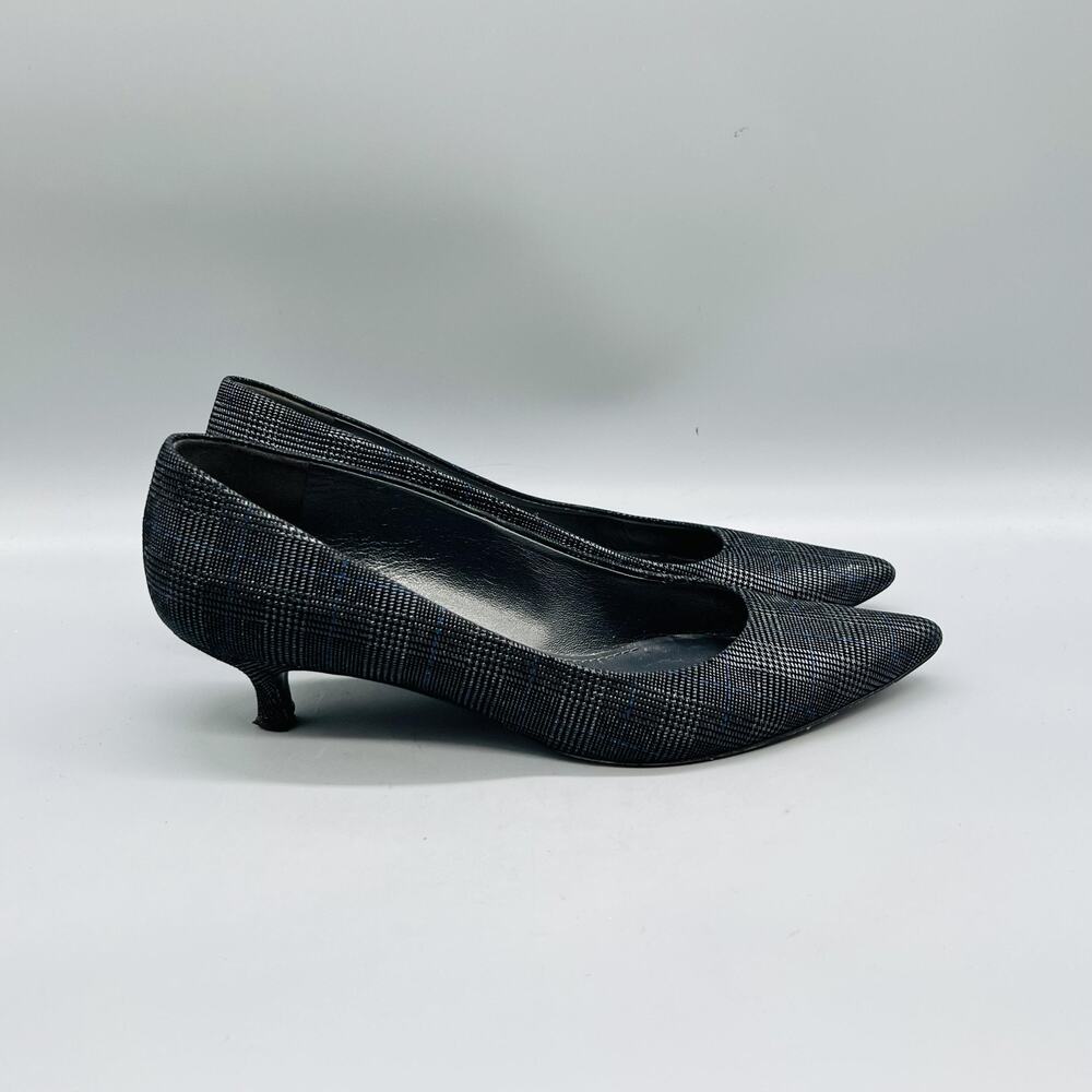Stuart Weitzman Shoes Womens 8.5 Black‎ Check Kitten Heel Pumps Pointed Toe